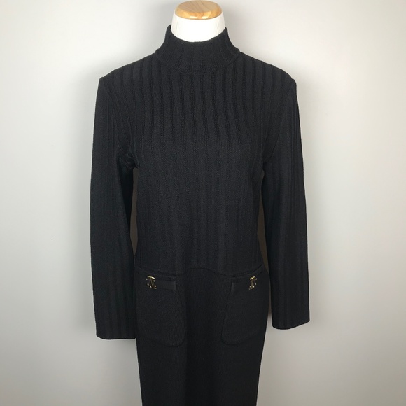 St John Collection Long Sleeve Black Sweater Dress - Picture 2 of 7